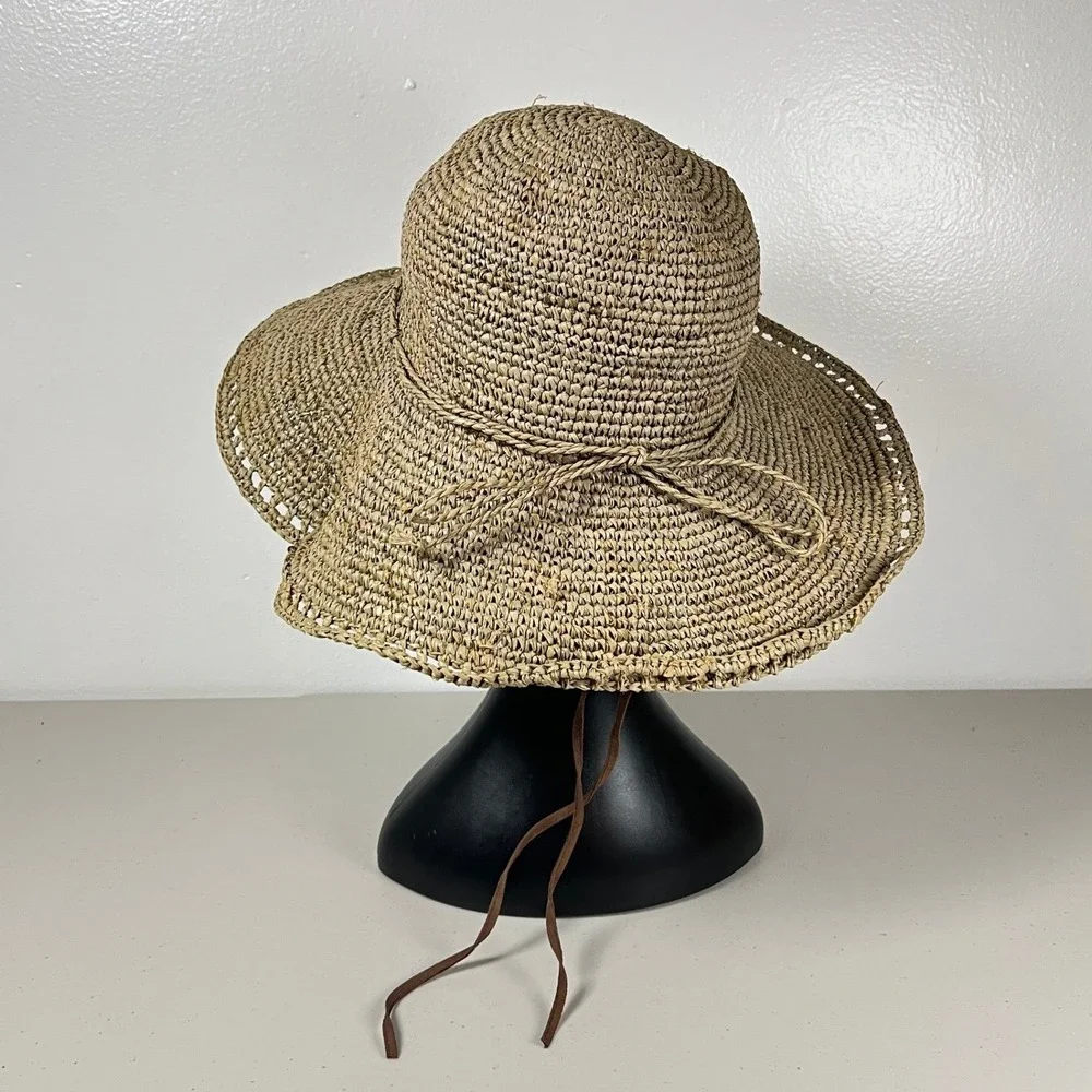 Flora Bella Straw Sun Hat Floppy Wide Brim Adjustable Beach Vacation Beachwear